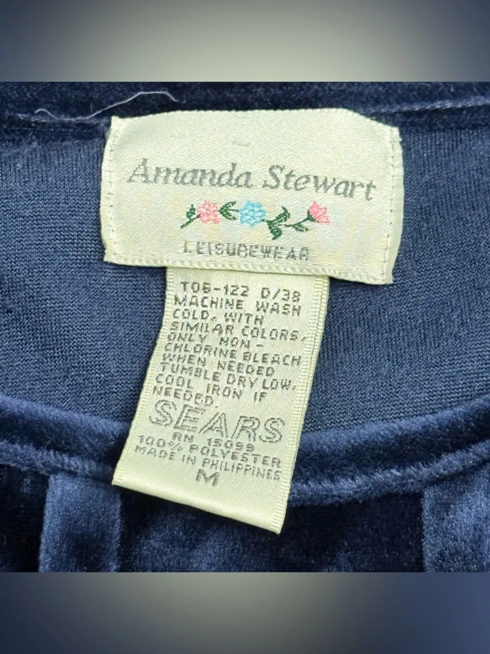VTG‎ Amanda Stewart Leisurewear Housedress Navy Crushed Velvet Pockets M